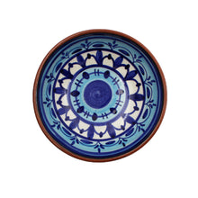 Load image into Gallery viewer, Hand-Painted Portuguese Pottery Clay Terracotta Blue Striped Snack Bowl Set
