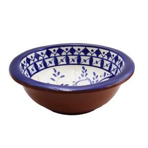 Hand-painted Portuguese Pottery Clay Terracotta Blue Floral Bowl