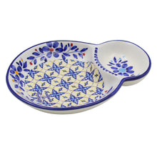 Load image into Gallery viewer, Traditional Tile Azulejo Yellow &amp; Blue Ceramic Olive Dish with Pit Holder, Tomar
