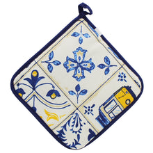 Load image into Gallery viewer, Portuguese Azulejo Inspired Blue and Yellow Cotton Pot Holders, Set of 2
