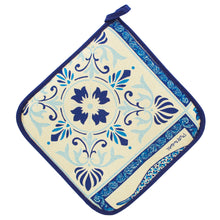 Load image into Gallery viewer, Blue Sardine and Floral Azulejo Pattern Cotton Pot Holders, Set of 2
