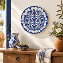 Load image into Gallery viewer, Hand-Painted Portuguese Ceramic Plate – Pinha Azul Design, 10.5"
