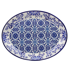 Load image into Gallery viewer, Traditional Blue Tile Azulejo Floral Ceramic Oval Platter
