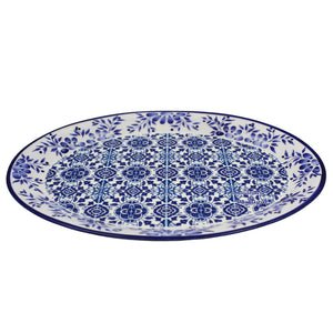Traditional Blue Tile Azulejo Floral Ceramic Oval Platter