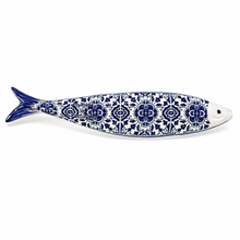 Load image into Gallery viewer, Portuguese Ceramic Sardine Wall Decor, Blue Azulejo Tile Design
