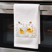 Load image into Gallery viewer, Portuguese Embroidered Cotton Tea Towels – Set of 2, 100% Cotton (28" x 20.5") - Spring Chicks
