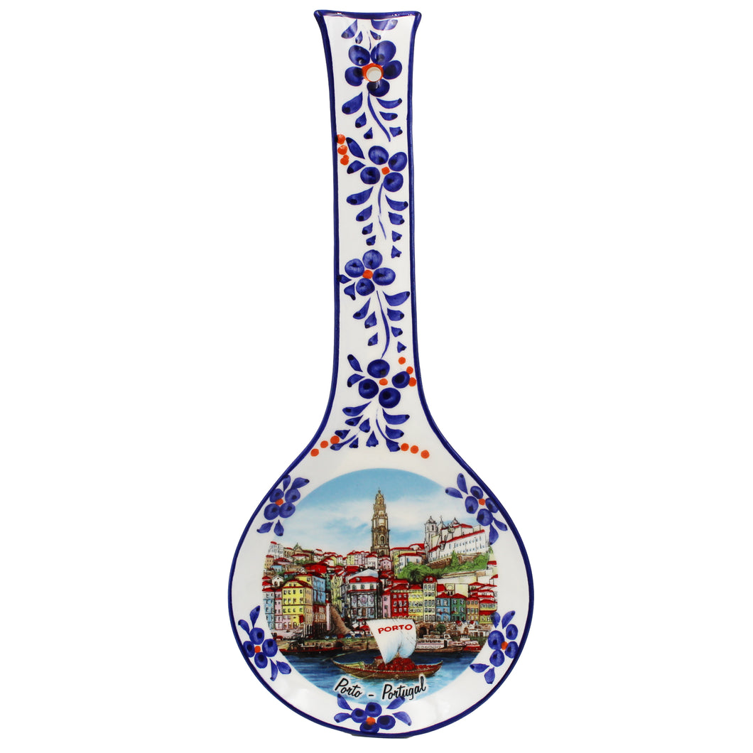 Traditional Porto Portugal Decorative Ceramic Spoon Rest, Utensil Holder