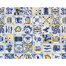 Load image into Gallery viewer, Portuguese Icons 100% Cotton Tablecloth - Azulejo Inspired Design with Landmarks &amp; Traditional Symbols
