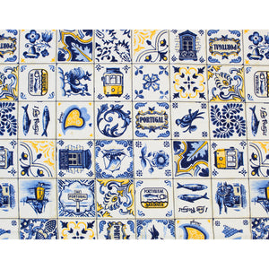 Portuguese Icons 100% Cotton Tablecloth - Azulejo Inspired Design with Landmarks & Traditional Symbols