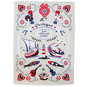 Portuguese Icons Heart & Lighthouse Themed Decorative Kitchen Dish Towel, Set of 2