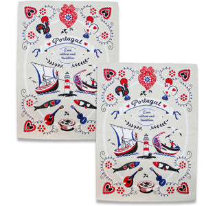 Portuguese Icons Heart & Lighthouse Themed Decorative Kitchen Dish Towel, Set of 2