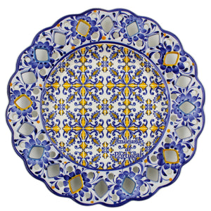 Hand-Painted Traditional Floral Blue and Yellow Tile Azulejo  11" Decorative Plate