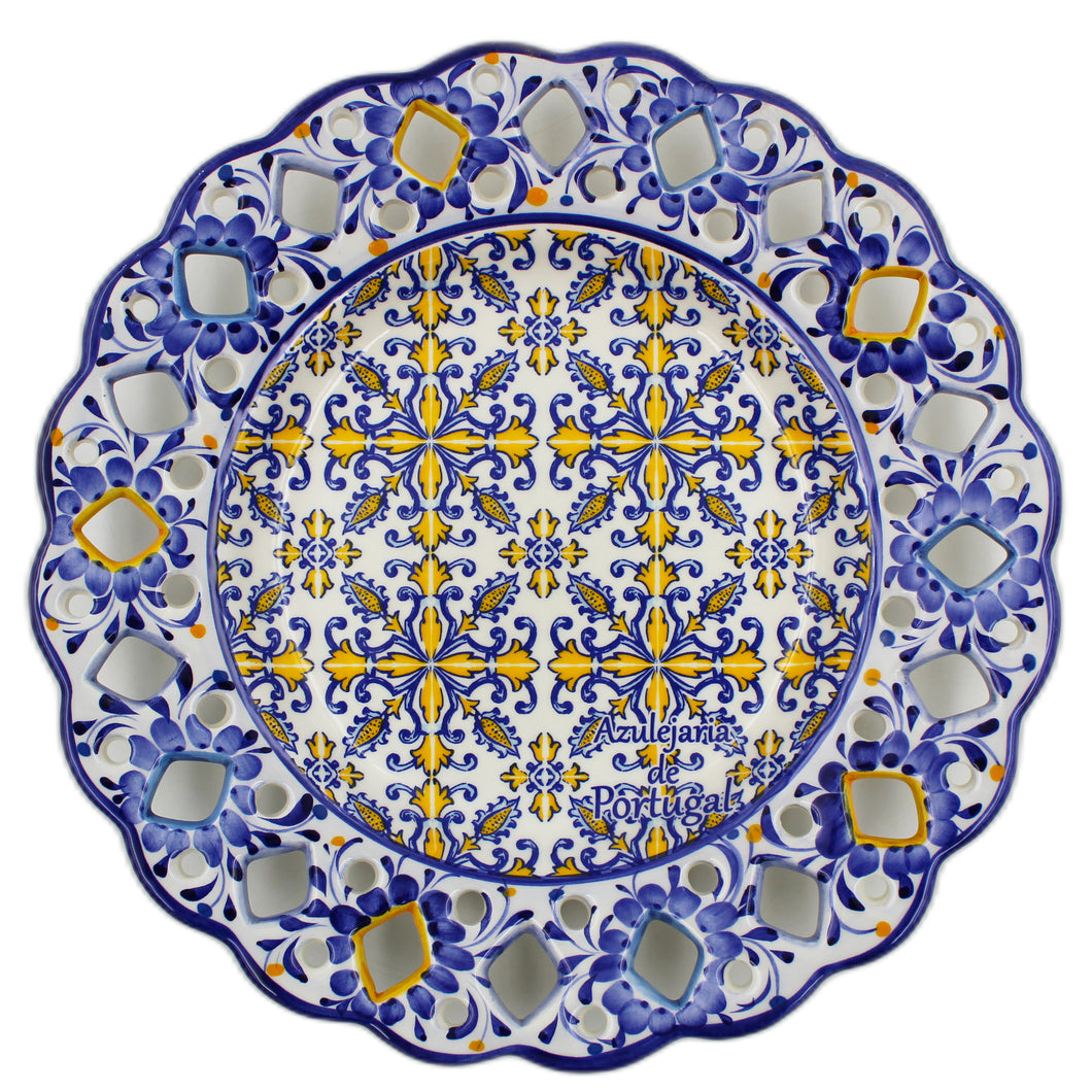 Hand-Painted Traditional Floral Blue and Yellow Tile Azulejo  11