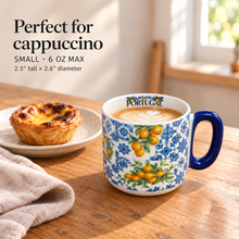 Load image into Gallery viewer, Portugal Lemon &amp; Blue Tile Small Ceramic Mugs – Set of 2, 6 oz Each
