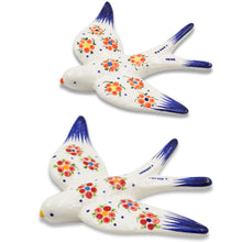 Load image into Gallery viewer, Set of 2 Hand-Painted Ceramic Swallows – Red and Orange Floral Wall Decor
