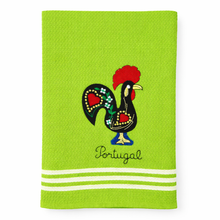 Load image into Gallery viewer, Portuguese Rooster Green Tea Towels – Set of 2, 100% Cotton Kitchen Towels (23.5" x 19.5")
