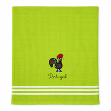 Load image into Gallery viewer, Portuguese Rooster Green Tea Towels – Set of 2, 100% Cotton Kitchen Towels (23.5" x 19.5")
