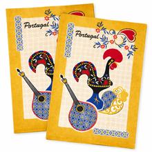 Load image into Gallery viewer, Portuguese Rooster Yellow Tea Towels – Set of 2, 100% Cotton Kitchen Towels (26.5" x 19")
