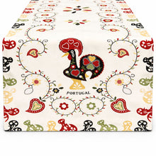 Load image into Gallery viewer, Portuguese Rooster Table Runner – Floral Design, Made in Portugal (54" x 17.25")
