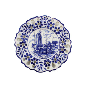 Traditional Portuguese Blue Floral Ceramic Our Lady of Fatima 6" Decorative Plate