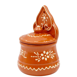Portuguese Terracotta Salt Holder with Lid – Traditional Hand-Painted Design