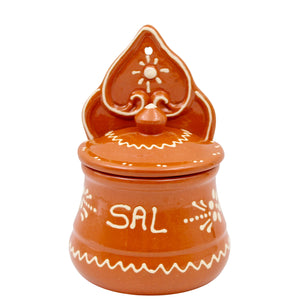Portuguese Terracotta Salt Holder with Lid – Traditional Hand-Painted Design
