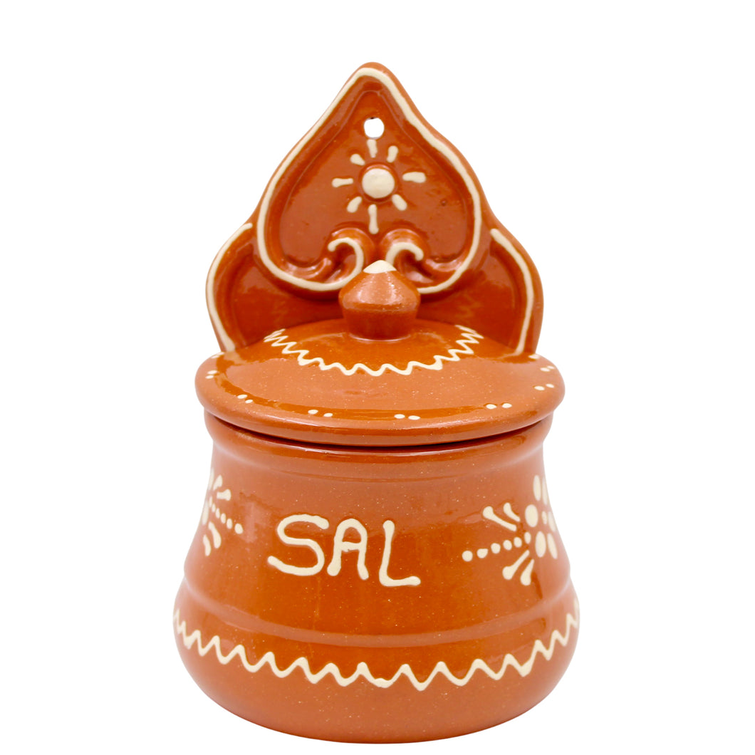 Portuguese Terracotta Salt Holder with Lid – Traditional Hand-Painted Design