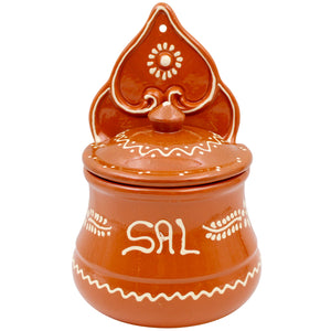 Portuguese Terracotta Salt Holder with Lid – Traditional Hand-Painted Design