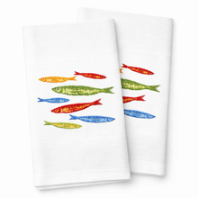Load image into Gallery viewer, Portuguese Embroidered Cotton Tea Towels – Set of 2, 100% Cotton (28" x 20.5") - Sardines
