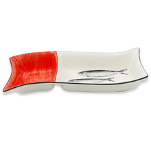 Load image into Gallery viewer, Portuguese Ceramic Divided Serving Dish with Sardine Design and Red Accent
