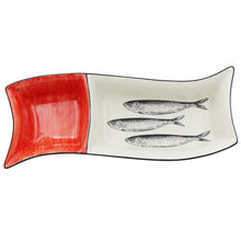 Load image into Gallery viewer, Portuguese Ceramic Divided Serving Dish with Sardine Design and Red Accent
