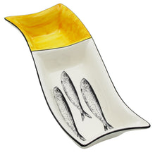 Load image into Gallery viewer, Portuguese Ceramic Divided Serving Dish with Sardine Design and Yellow Accent
