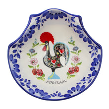 Load image into Gallery viewer, Portuguese Ceramic Sea Shell Dish with Rooster and Hand-Painted Floral Design
