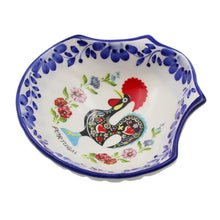 Load image into Gallery viewer, Portuguese Ceramic Sea Shell Dish with Rooster and Hand-Painted Floral Design
