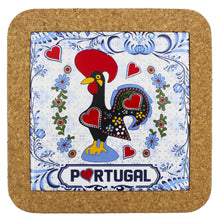 Load image into Gallery viewer, Traditional Portuguese Rooster Galo Barcelos Blue Tile Cork Trivet
