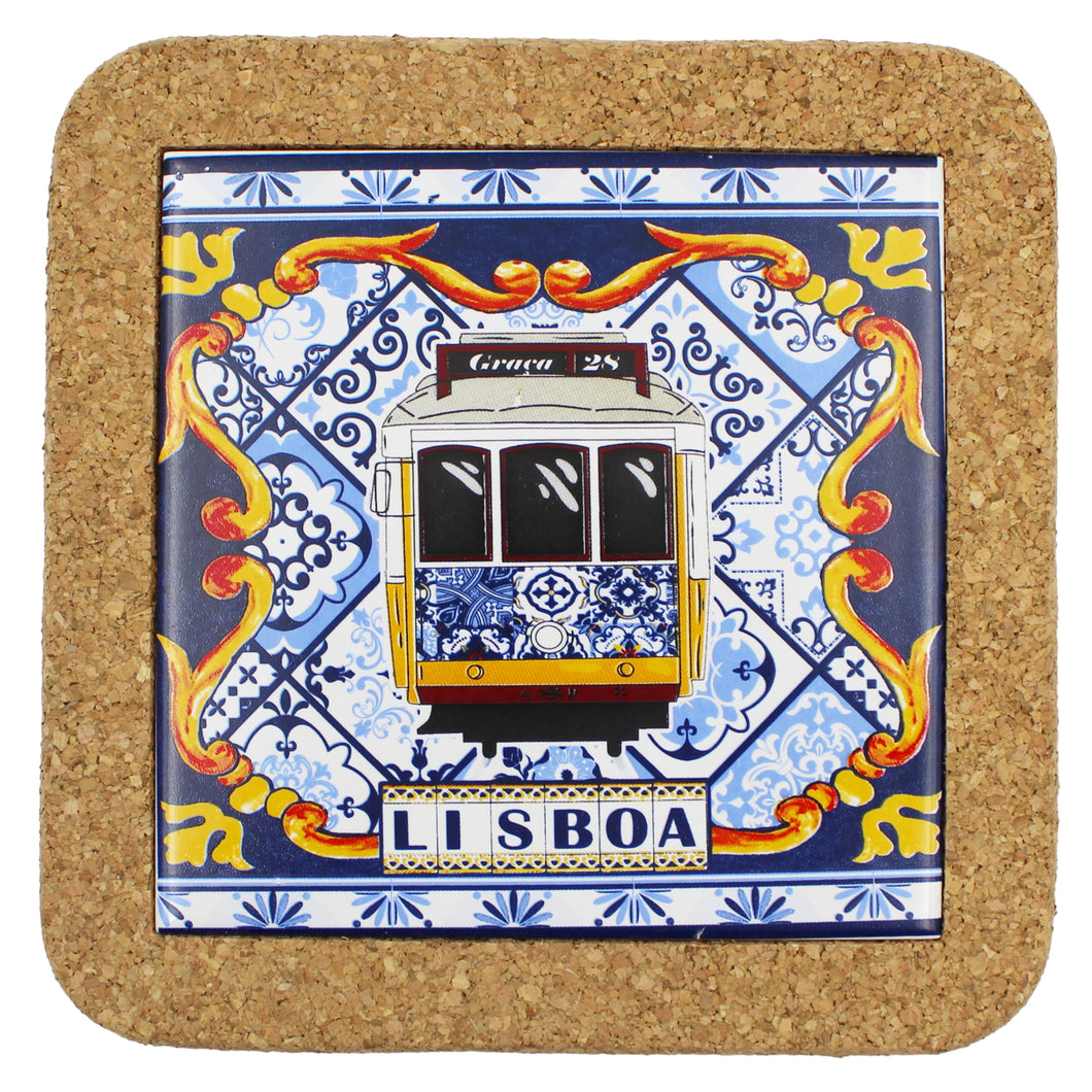 Traditional Lisbon Yellow Tram Tile Cork Trivet