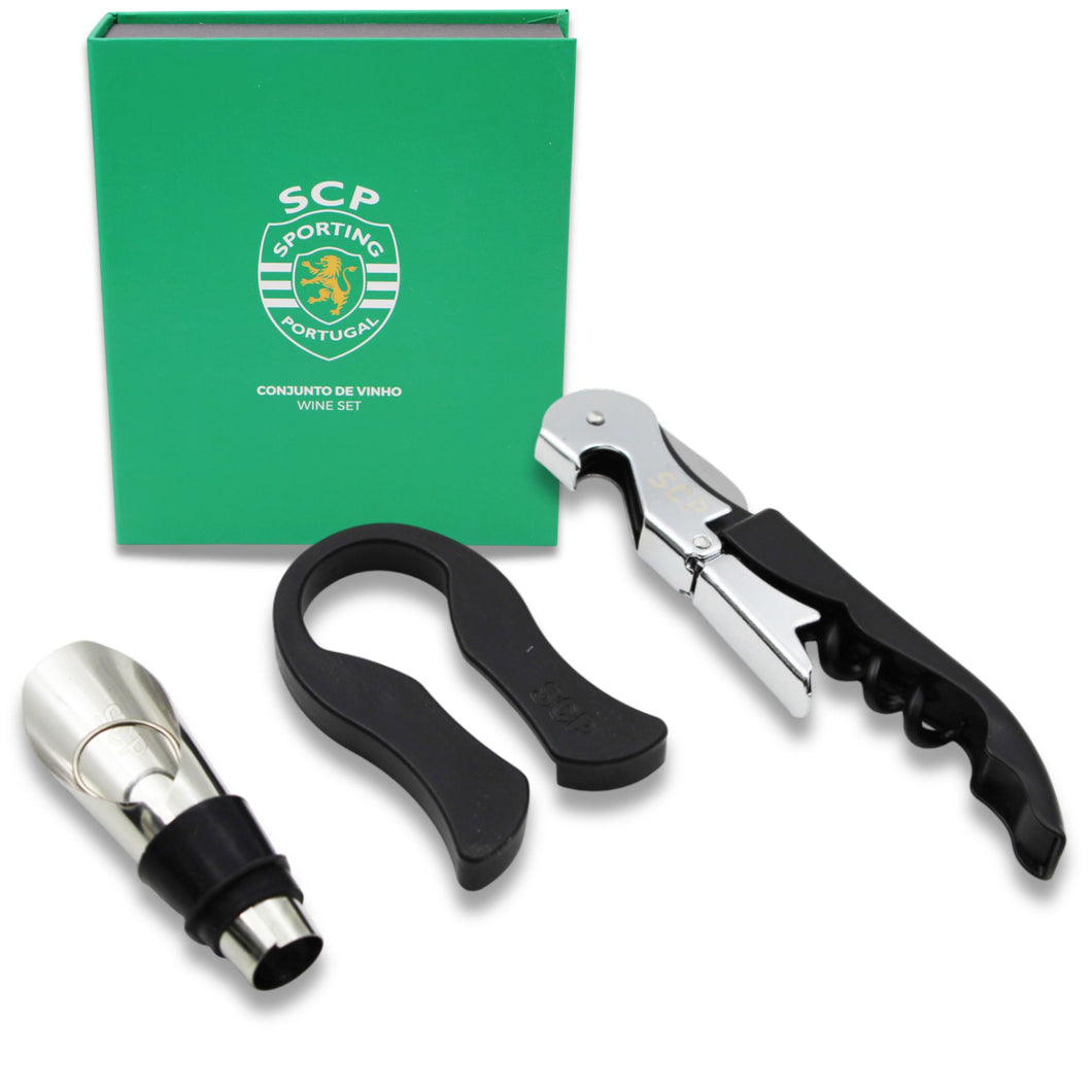 Official Sporting CP Wine Set with Gift Box - Corkscrew, Foil Cutter, and Pourer