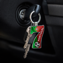 Load image into Gallery viewer, Portugal #7 Metal Keychain – Portuguese Flag Design with Soccer Ball
