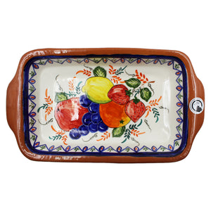 Hand-Painted Portuguese Pottery Clay Terracotta Fruits Baker Casserole Dish