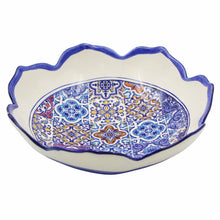 Load image into Gallery viewer, Portuguese Ceramic Tulip-Shaped Salad Bowl with Blue Azulejo Tile Design
