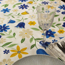 Load image into Gallery viewer, 100% Cotton Tablecloth with Blue, Yellow, and Beige Floral Pattern – Made in Portugal
