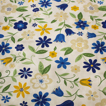 Load image into Gallery viewer, 100% Cotton Tablecloth with Blue, Yellow, and Beige Floral Pattern – Made in Portugal
