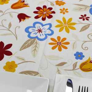 100% Cotton Tablecloth with Blue, Orange, and Red Floral Pattern – Made in Portugal