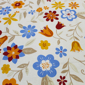 100% Cotton Tablecloth with Blue, Orange, and Red Floral Pattern – Made in Portugal