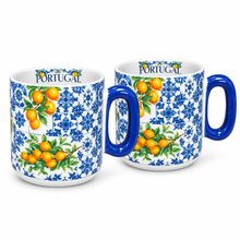 Load image into Gallery viewer, Portugal Lemon &amp; Blue Tile Small Ceramic Mugs – Set of 2, 6 oz Each
