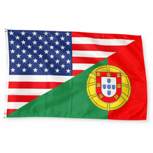 Load image into Gallery viewer, USA Portugal Flag 3' x 5' – American &amp; Portuguese Combination Flag with Coat of Arms
