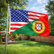 Load image into Gallery viewer, USA Portugal Flag 3' x 5' – American &amp; Portuguese Combination Flag with Coat of Arms
