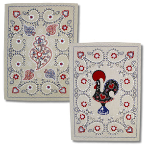 Traditional Good Luck Rooster and Viana Heart Cotton Kitchen Dish Towel, Set of 2