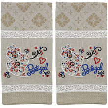 Load image into Gallery viewer, Traditional Portuguese Viana Heart White &amp; Beige Cotton Kitchen Dish Towel, Set of 2
