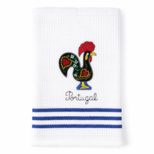 Load image into Gallery viewer, Portugal Rooster Kitchen Towels with Blue Stripe Accent – Set of 2, 100% Cotton Dish Towels (23.5" x 19")
